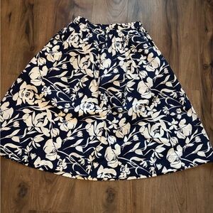 A New Day Navy and Cream Floral A-Line Skirt